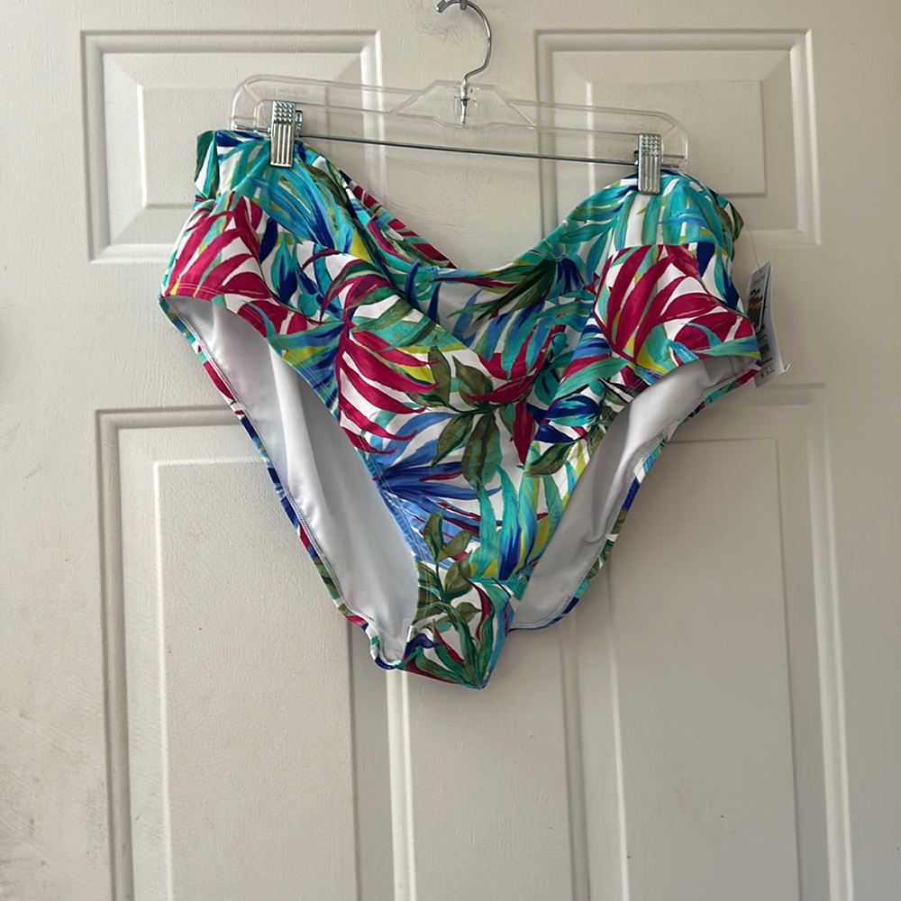 TIME AND TRU WILD TIME PALM HIGH WAIST BIKINI BOTTOM: NEW WITH TAGS: SIZE 3X